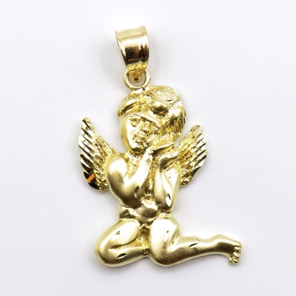 Estate Jewelry - 14k Solid Gold Cherub Angel Pendant Brushed Matte Finish 2.5g 2.8cm x 2cm